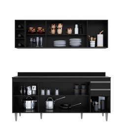 Kit Cozinha Balcão e Aéreo com Nicho 180cm S/ Tampo - Belliv Decor:preto - 2