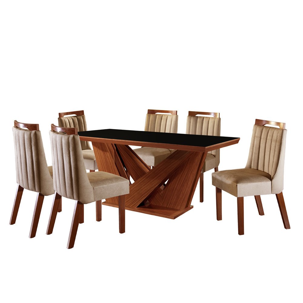 Conjunto Sala de Jantar Mesa Apollo Tampo MDF/Vidro e 6 Cadeiras Lottus - 2