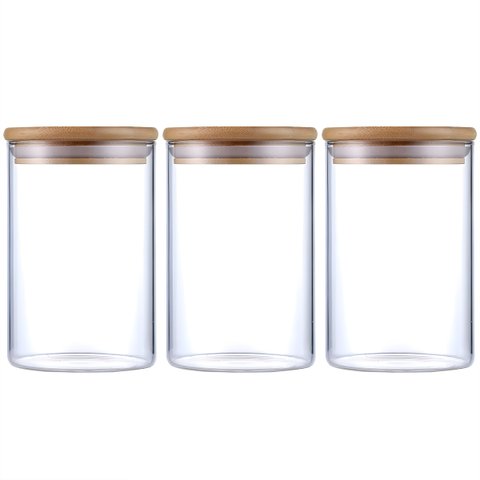 Kit 3 Potes Herméticos Vidro Tampa Bambu 15 X 10 Cm 950ml