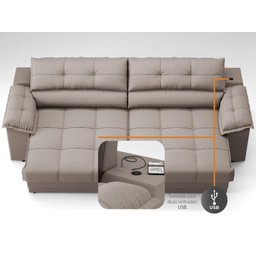 Sofá com Carregador Usb e Molas no Assento Retrátil Reclinável Mimo 2,00m Velosuede Bege - Netsofas - 6