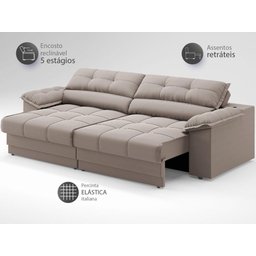 Sofá com Carregador Usb e Molas no Assento Retrátil Reclinável Mimo 2,00m Velosuede Bege - Netsofas - 4