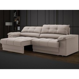 Sofá com Carregador Usb e Molas no Assento Retrátil Reclinável Mimo 2,00m Velosuede Bege - Netsofas - 1