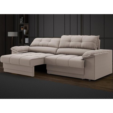 Sofá com Carregador Usb e Molas no Assento Retrátil Reclinável Mimo 2,00m Velosuede Bege - Netsofas