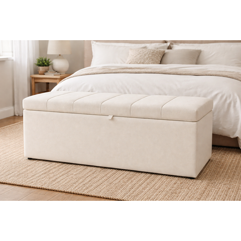 Recamier Calçadeira Baú Carla para Quarto Cama Casal 140 Cm Suede Porcelana do Lar Móveis e Decoraçã