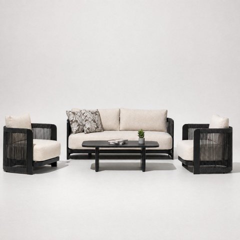 Conjunto Sofa Area Externa Corda Nautica Aluminio Havana