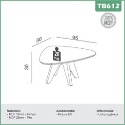 Mesa de Centro/lateral Formato Orgânico 60x50cm Tb612 Dalla Costa - Off White/freijó - 3