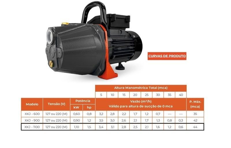 Bomba Lepono Autoaspirante Xkj-1100 1,5cv Monofásico 220v Preto 220 (m) - 3