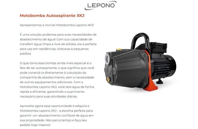 Bomba Lepono Autoaspirante Xkj-1100 1,5cv Monofásico 220v Preto 220 (m) - 2