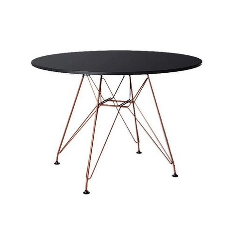 Mesa Eiffel Redonda 110cm Tampo De Madeira Preto Com Base De Ferro Cobre