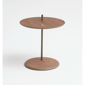 Mesa de Apoio Bumbo - Tampo Nogueira Natural - Base Aço Carbono