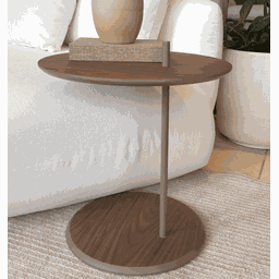 Mesa de Apoio Bumbo - Tampo Nogueira Natural - Base Aço Carbono - 6