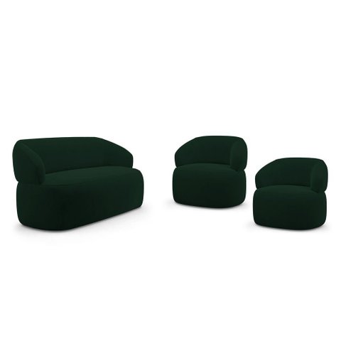 Kit 02 Poltronas Giratória e 01 Sofá Orgânico Glee 02 Lugares 140cm Veludo Verde Escuro Desk