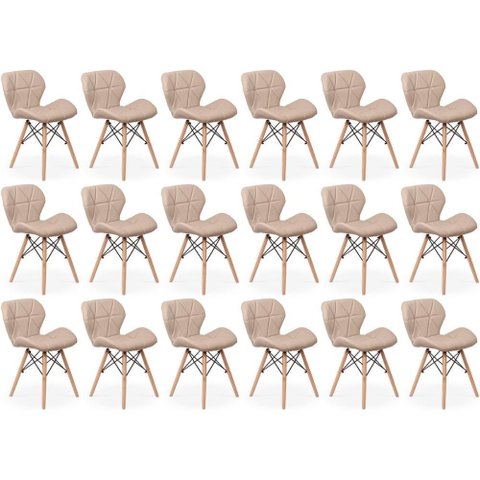 Kit 18 Cadeiras de Jantar Charles Eames Slim Wood Estofada - Nude