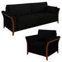 Ver imagem 1 de Kit Sofá Living 3 Lugares e Poltrona 102cm Pés Madeira Roya M22 Veludo Preto - Mpozenato