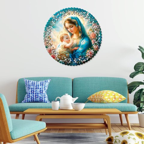 Mandala em Madeira, Impressão Uv - Nossa Senhora