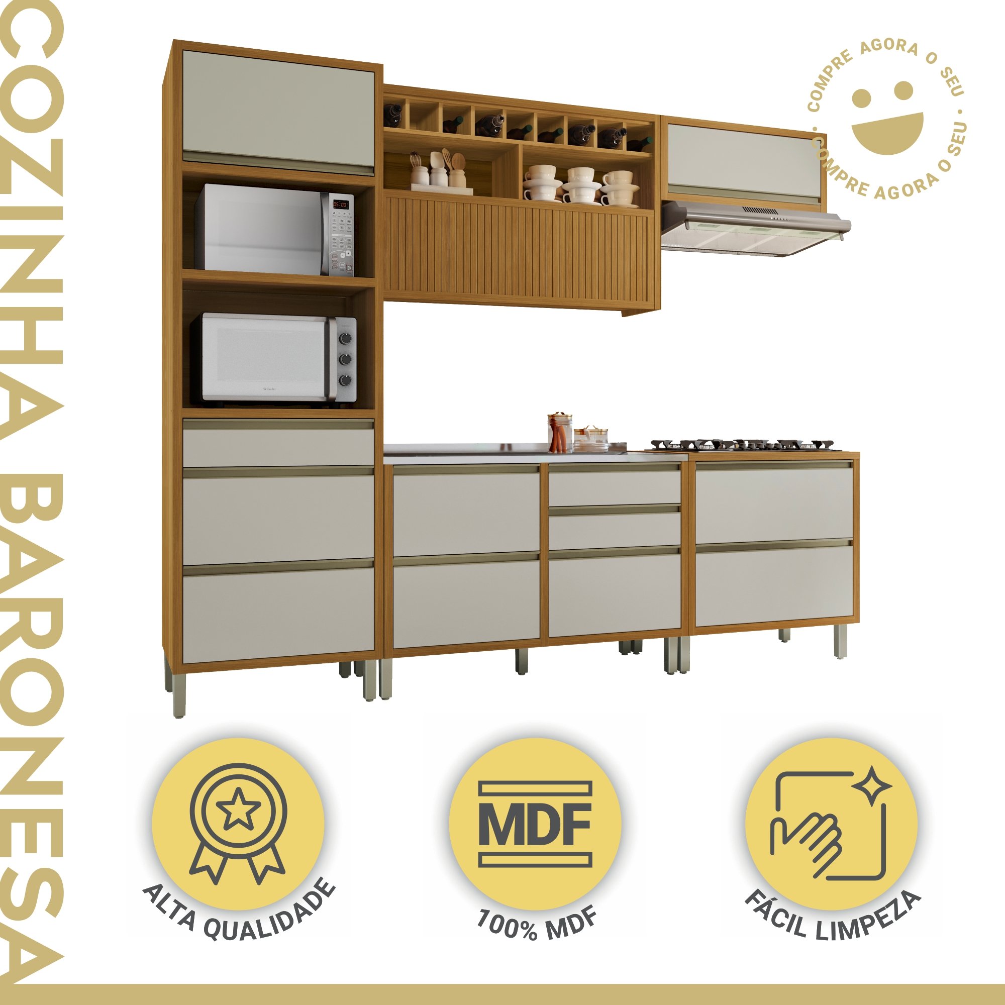 Cozinha Modulada 5 Peças Ripado Baronesa 100% Mdf - 3