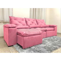 Sofá Retrátil e Reclinável 2,70m em Tecido Veludão C/pillow Nos Braços Athenas:rosa - 2