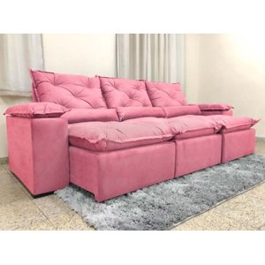 Sofá Retrátil e Reclinável 2,70m em Tecido Veludão C/pillow Nos Braços Athenas:rosa