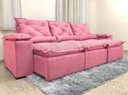 Ver imagem 1 de Sofá Retrátil e Reclinável 2,70m em Tecido Veludão C/pillow Nos Braços Athenas:rosa