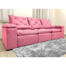 Sofá Retrátil e Reclinável 2,70m em Tecido Veludão C/pillow Nos Braços Athenas:rosa - 4