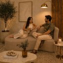 Ver imagem 2 de Sofá Divã Orgânico Charlotte Sala 160cm Bouclé: Cappuccino/Liso Cappuccino