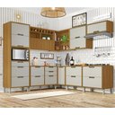 Ver imagem 1 de Cozinha Modulada 9 Peças com 4 Aéreos 4 Balcões 1 Paneleiro Ripado Imperatriz 100% MDF Marrom/Freijó/Offwhite