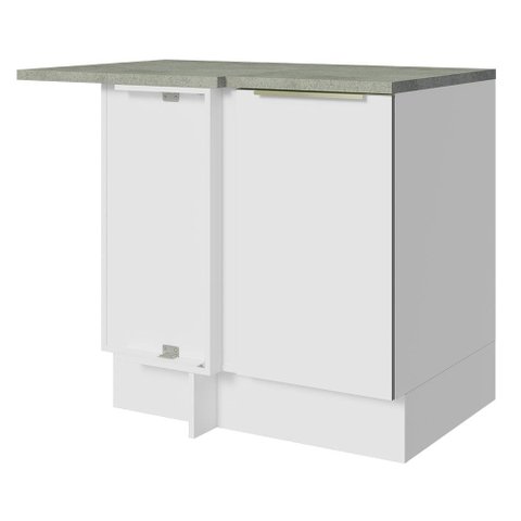 Balcão de Canto Madesa Lux 1 Porta 60 cm Profundidade (Com Tampo) Branco/Branco Veludo