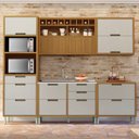 Ver imagem 1 de Cozinha Modulada 5 Peças Ripado Imperatriz 100% MDF Marrom/Freijó/Off White