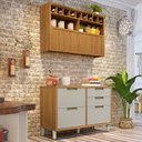 Ver imagem 1 de Cozinha Modulada 2 Peças Ripado Imperatriz 100% MDF Marrom/Freijó/Off White