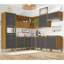 Ver imagem 1 de Cozinha Modulada Angulo 9 Peças com 4 Balcões 4 Aéreos 1 Paneleiro Ripado Imperatriz 100% MDF Marrom/Freijó/Grafite