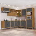Ver imagem 1 de Cozinha Modulada 9 Peças Angulo com 4 Aéreos 4 Balcões 1 Paneleiro Torre Quente Ripado Imperatriz 100% MDF Marrom/Freijó/Grafite