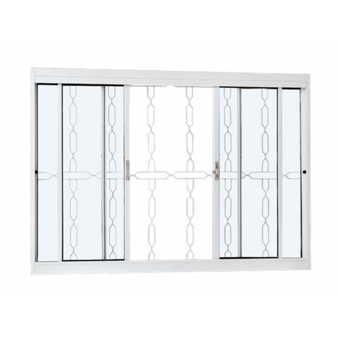 Janela de Correr Aço Branco Grade Corrente com Vidro 120x100