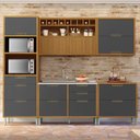 Ver imagem 1 de Cozinha Modulada 5 Peças Torre Quente Ripado Imperatriz 100% MDF Marrom/Freijó/Grafite