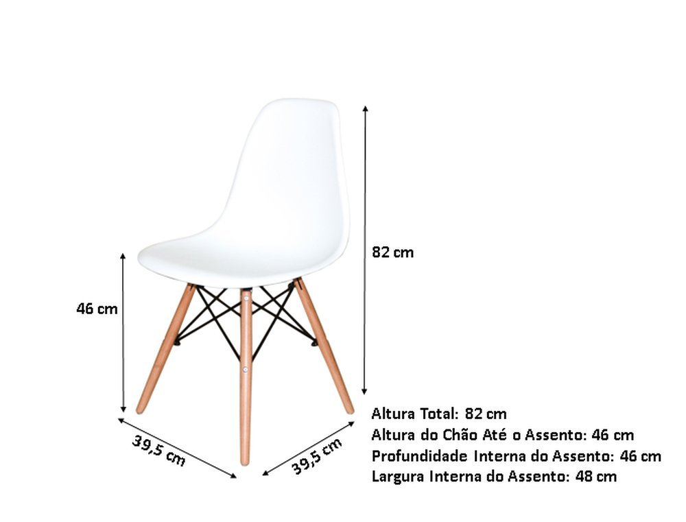 Conjunto Mesa Jantar Quadrada Eiffel 80cm Branco Mdf + 4 cadeiras Charles Eames - 5