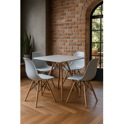Conjunto Mesa Jantar Sala Cozinha Quadrada Eiffel 80cm Branco Mdf com 4 Cadeiras Charles Eames - 1