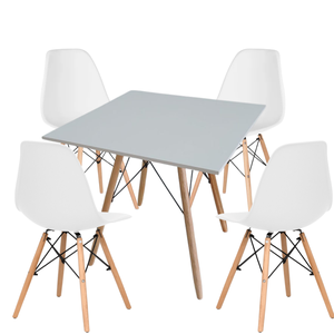 Conjunto Mesa Jantar Sala Cozinha Quadrada Eiffel 80cm Branco Mdf com 4 Cadeiras Charles Eames