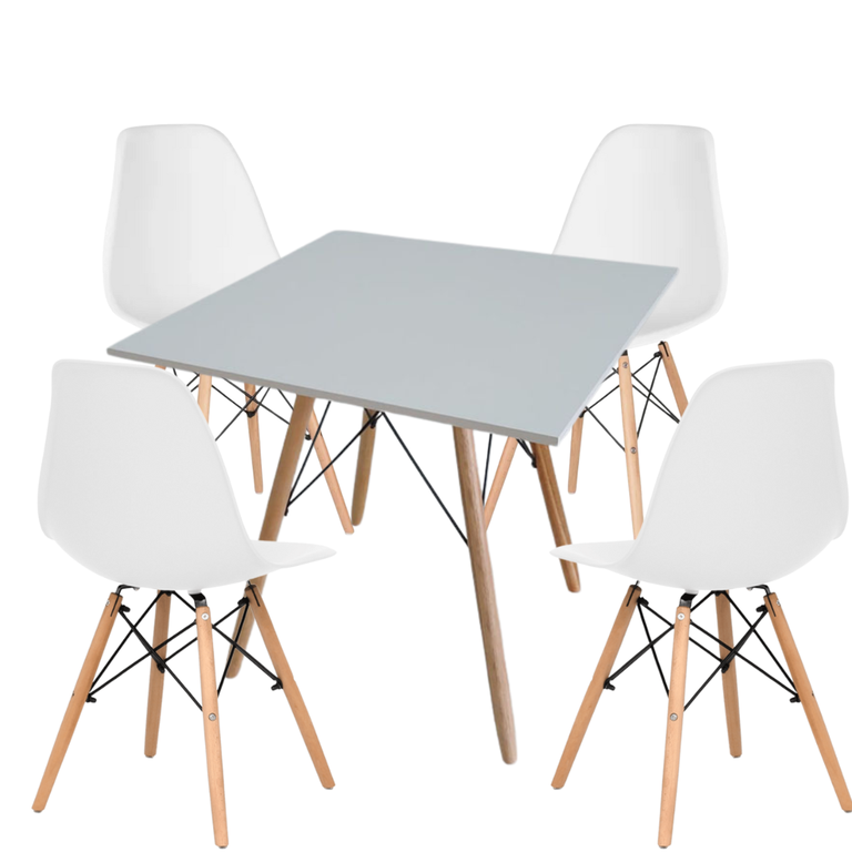 Conjunto Mesa Jantar Sala Cozinha Quadrada Eiffel 80cm Branco Mdf com 4 Cadeiras Charles Eames Conjunto Mesa Jantar Sala Cozinha Quadrada Eiffel 80cm Branco Mdf com 4 Cadeiras Charles Eames