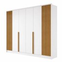 Ver imagem 1 de Guarda Roupa Safira 100% MDF 4 Portas Lisas e 2 Ripadas com 6 Gav. Branco c/Naturale- Bianchi Móveis