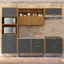 Ver imagem 1 de Cozinha Modulada 5 Peças Ripado Imperatriz 100% MDF Marrom/Freijó/Grafite