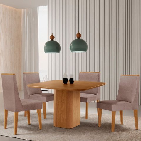 Mesa de Jantar Eloise 90cm Tampo Mdf Laminado com 4 Cadeiras Lisboa Moderna Mobilia