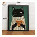 Ver imagem 2 de Quadro Decorativo Gato com Xicara 33x24cm com Vidro Preto
