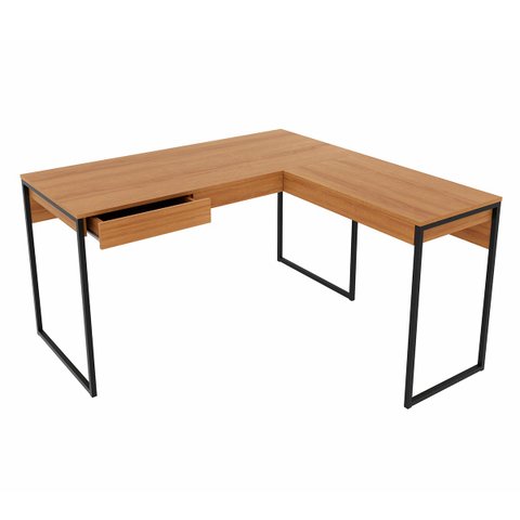 Escritório Industrial Completo Com Mesa em L e Gaveteiro Cor: Amêndoa com Preto