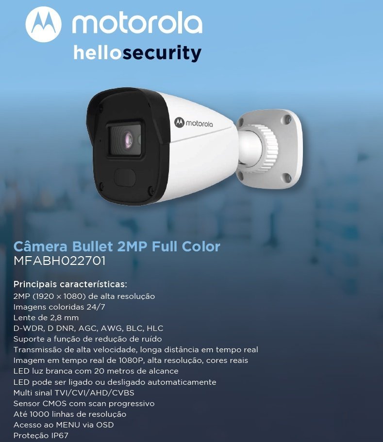 Câmera de Segurança Bullet Externa Full HD 1080p 2.8mm 20m Full Color Colorida Dia e Noite Motorola  - 6