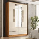 Ver imagem 1 de Guarda-roupa Casal Domo 4 Portas 4 Gavetas com Espelho 44020 Cinamomo/off White - Demóbile