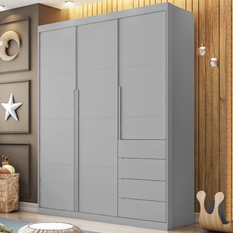 Guarda Roupa Cinza 3 portas e 4 gavetas Pérola - Phoenix Baby