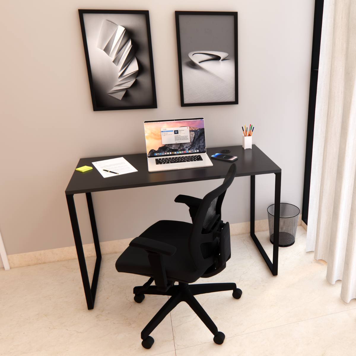 Mesa Notebook Home Office Design Industrial 100% Mdf/aço com Carregador Wireless:preto Tx