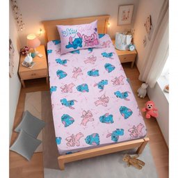 Jogo de Lençol 2 Peças Portallar Disney Stitch e Angel Love Solteiro - 2