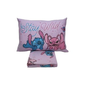 Jogo de Lençol 2 Peças Portallar Disney Stitch e Angel Love Solteiro