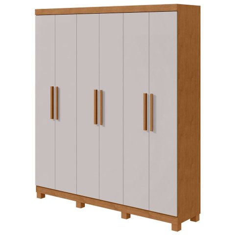 Guarda-roupas Casal 6 Portas 3 Gavetas Jazz com Pés sem Espelho - Lp - Rei de Casa Amendoa Clean/off