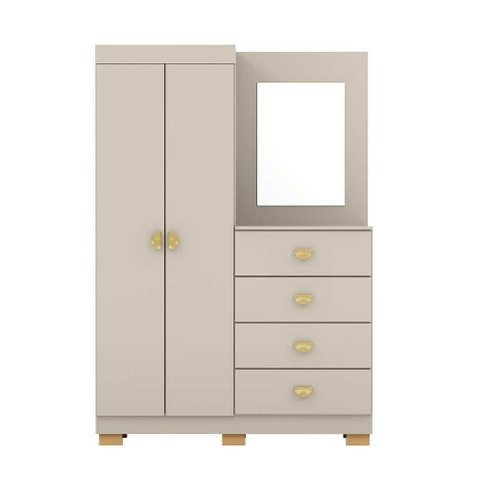 Guarda Roupa Casal Cristal 2 Portas 4 Gavetas MDP com Cômoda e Espelho Fendi Vila Rica 120cm